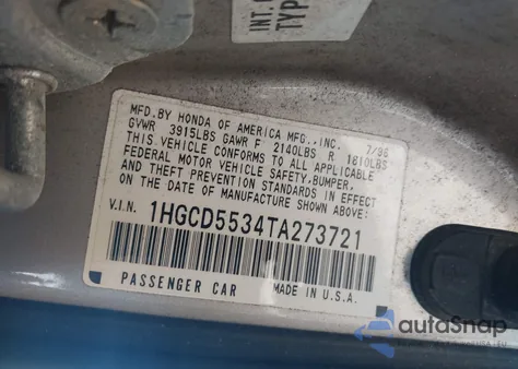 1996 Honda Accord Lx/Ex from USA, damaged, VIN 1HGCD5534TA273721